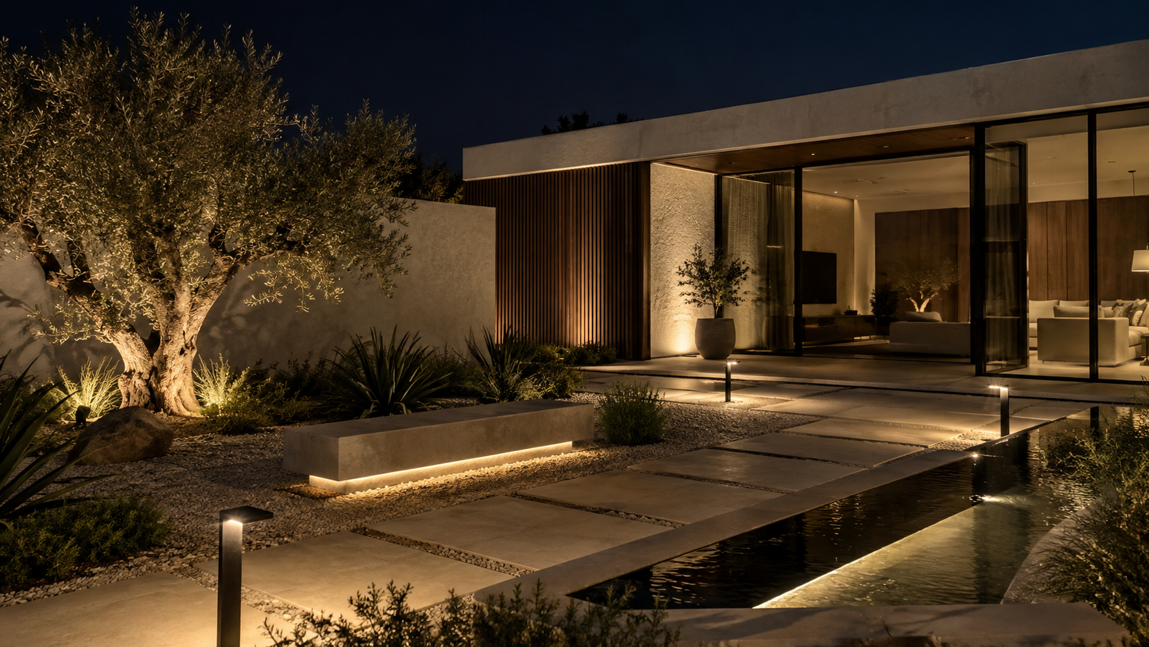 Dubai özel villa bahçesinde dış mekân aydınlatması